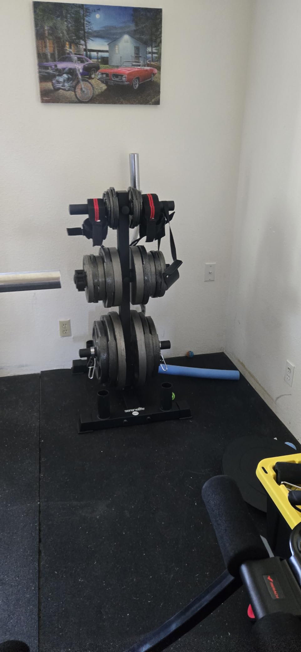 SereneLife 6-Pegs Olympic Weight Plate Rack & 4 Barbells - 800 Pounds Capacity, Heavy Duty Gym Organizer, Scratch Resistant Frame, Powder-Coat Finish, Easy to Assemble, Compact & Space-Saving customer photo 2