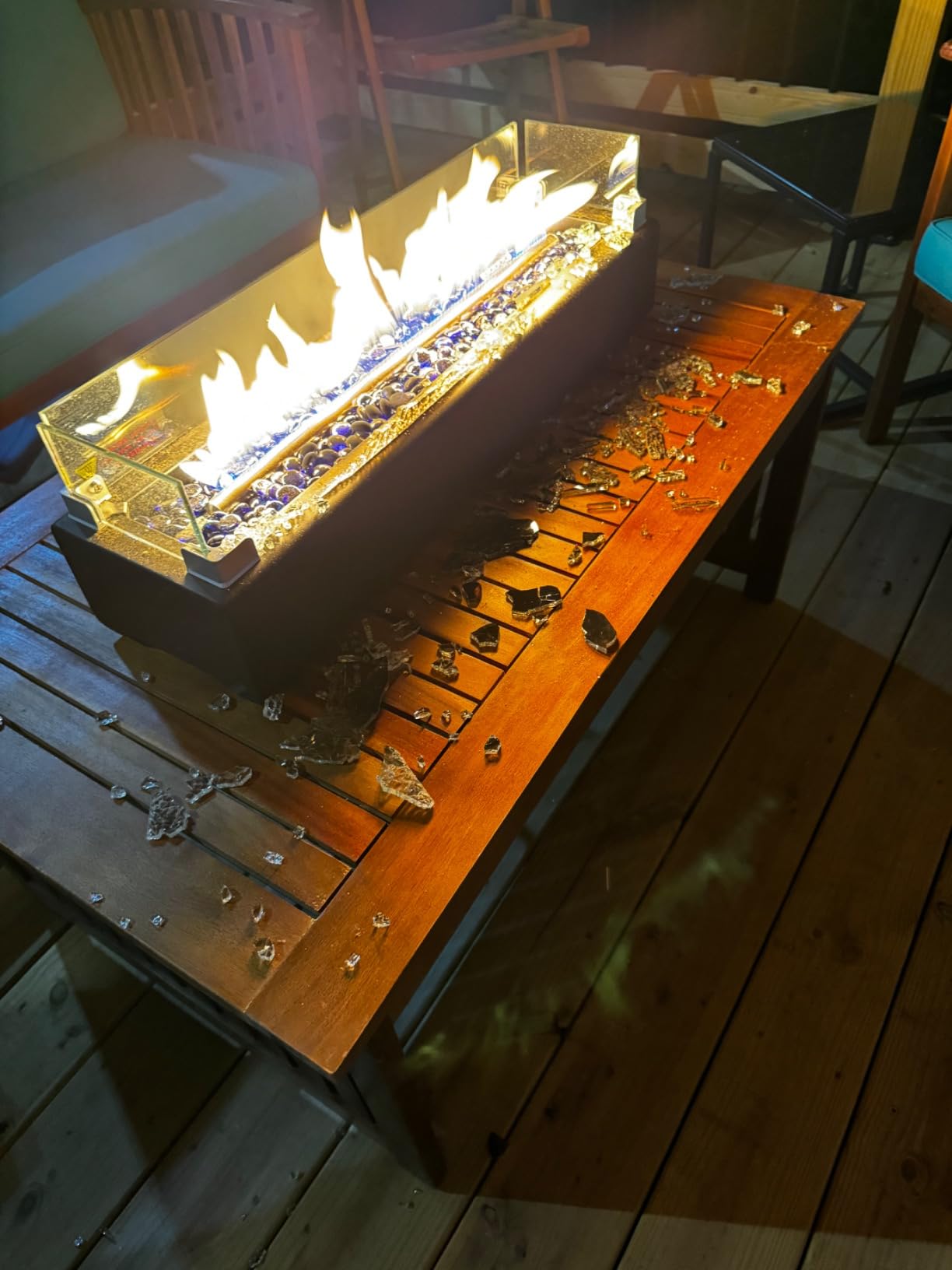 28-inch Table Top Propane Fire Pit, 40,000 BTU Tabletop Firepit for Patio, Outdoor Portable Rectangular Fire Bowl w/Wind Glass Shield, Glass Rocks - Carbon Gray customer photo 1