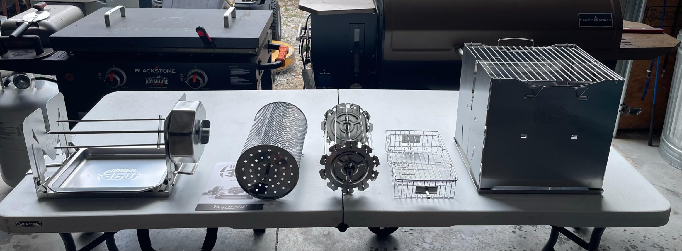 ROTO-Q 360 Family Rotisserie Kit – Non-Electric Wind-Up Spit Roaster with Tumble Basket, Flat Cage, Skewer Set & Mat for Grill, Oven, Smoker, Portable BBQ Cooking, Tailgating, or Camping Use customer photo 1