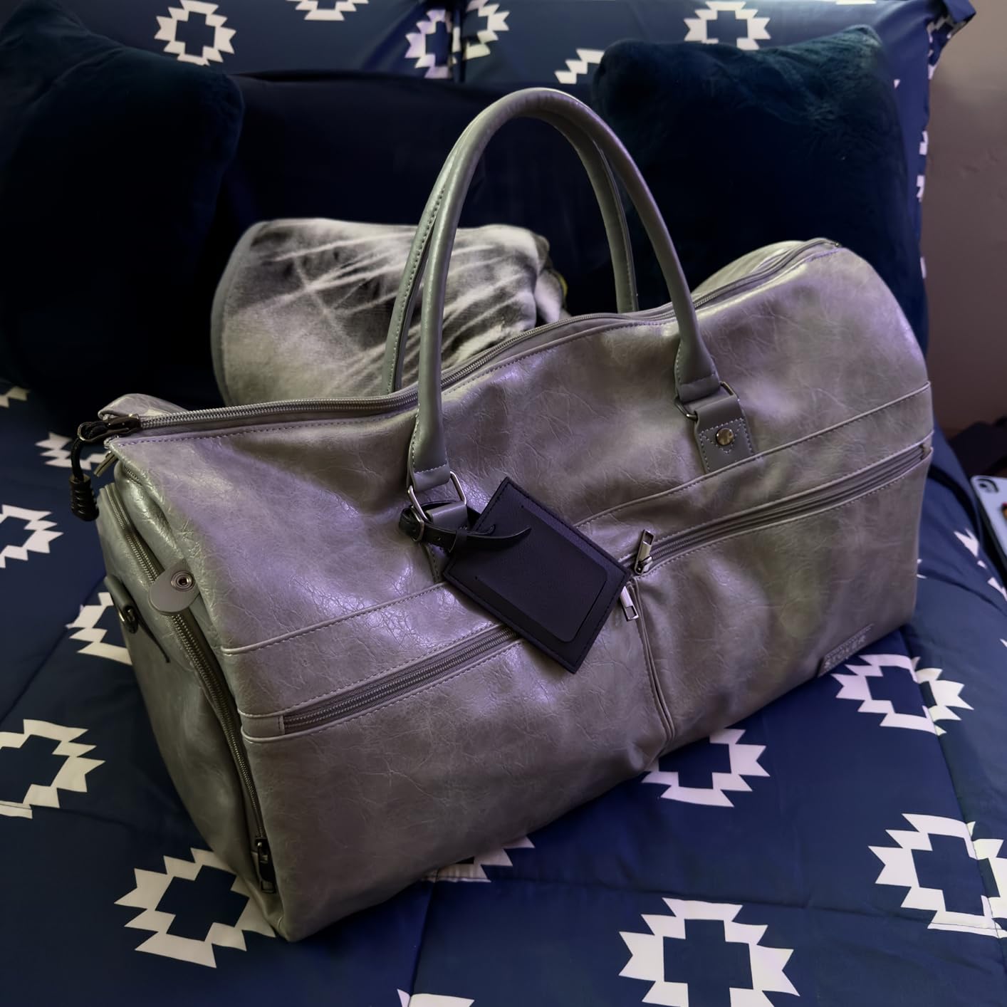 STOVER Garment Travel Duffle Bag, Large 2-in-1 Convertible Carry-on Luggage for Men & Women- Hanging Suits, Dresses & Clothes + Shoe Compartment- Weekender Tote Combo Duffel (Brown Leatherette) customer photo 2