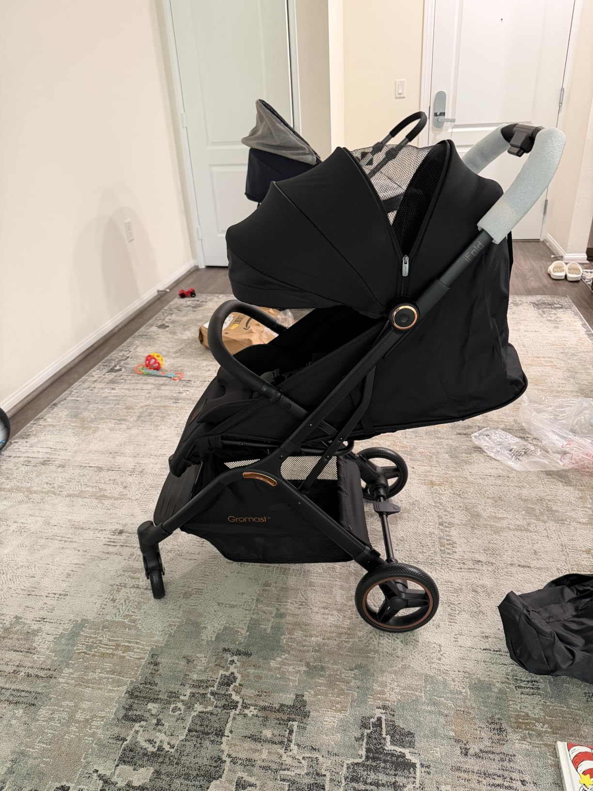 Gromast Gravity Folding Baby Stroller - Portable Travel Toddler Stroller w/Adjustable Backrest, Canopy & Cup Holder, Lightweight and UV Protected, One-Hand Automatic Folding - Black customer photo 2