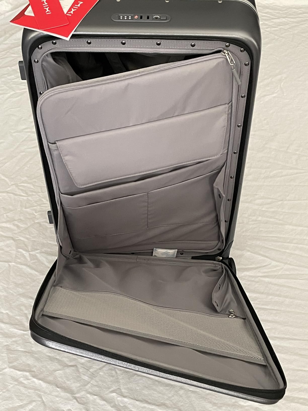 mixi Carry On Luggage 20'' Suitcase with Front Laptop Pocket, Wide Handle Rolling Travel Suitcases PC Hardshell with Aluminum Frame Spinner Wheels & TSA Lock, Carry-On Luggage(Smoke White) customer photo 1