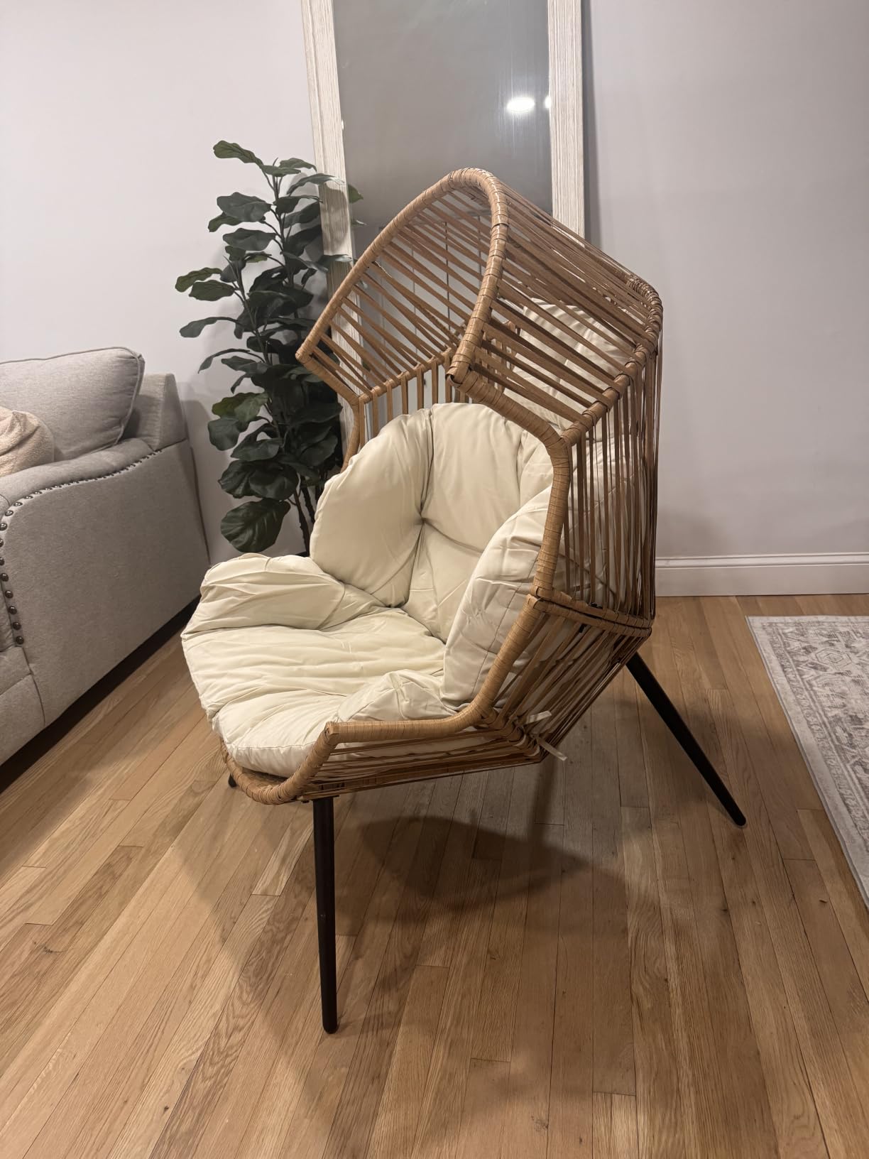 Vongrasig Wicker Egg Chair PE Rattan Rocking Chair with Cushion, Oversized Patio Lounge Rocker Chair for Outdoor, Indoor, Balcony, Backyard, Garden, Black/Rattan customer photo 1