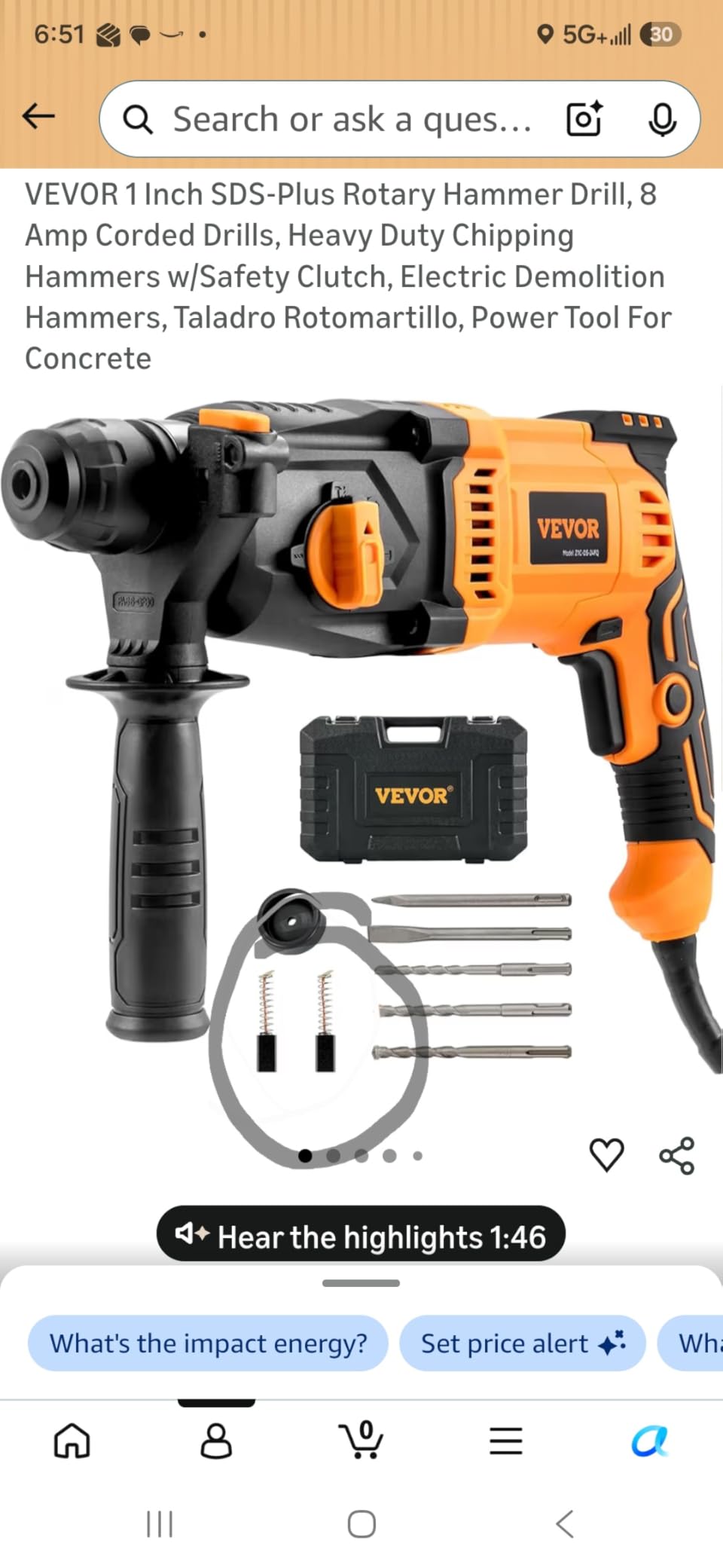 VEVOR Rotary Hammer Drill, 1-9/16 in SDS-Max Cordless, Heavy Duty 20V Battery Powered Rotary Hammer, Including 2 Batteries, Charger, Drill Bit, Pointed Chisel, Carrying Case, for Concrete, Masonry customer photo 2