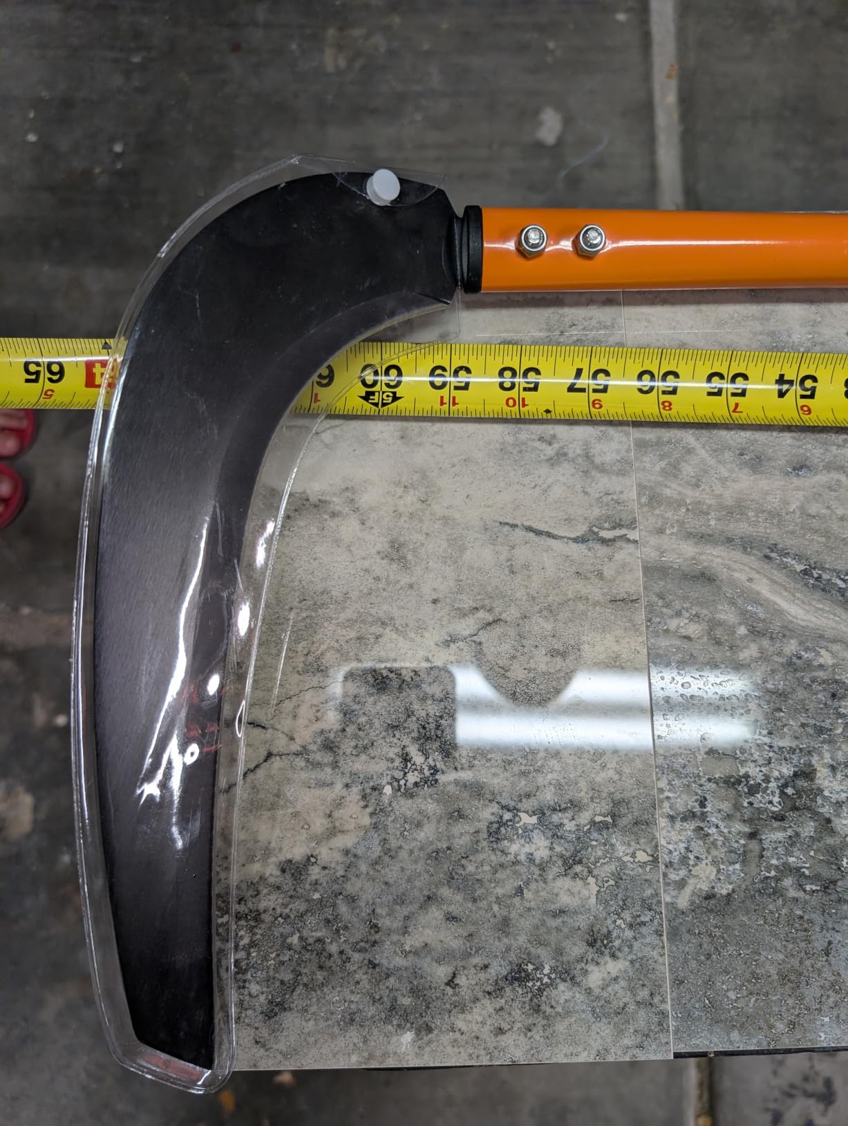 12.6'' Scythe Tool for Grass Cutting, 4 Stainless Steel Poles, Adjustable Dual-Hand Grip, Professional-Grade Blade, for Clearing Bushes, Vines, Fields, Ditches, Paths, Landscaping, 67in， Orange. customer photo 2