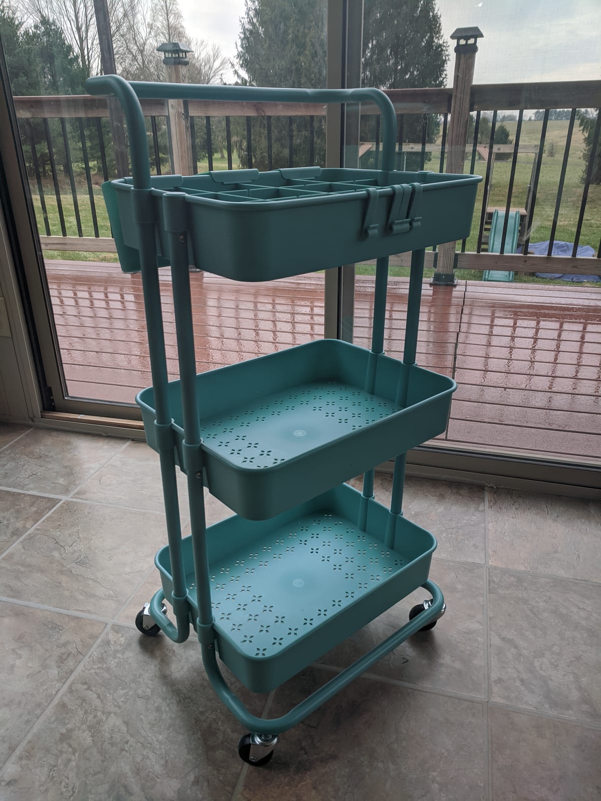 ALVOROG Rolling Storage Cart with 5 Drawers,Pegboards,Wooden Top,Bins,White customer photo 1
