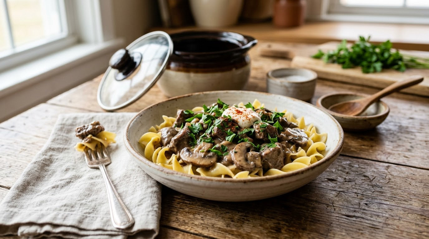 easy crockpot beef stroganoff recipe