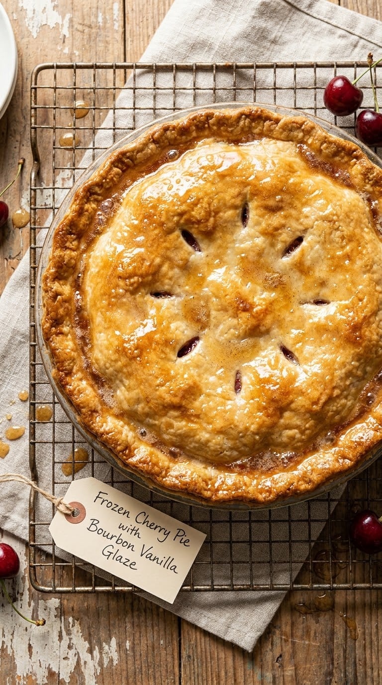 Frozen Cherry Pie with Bourbon Vanilla Glaze