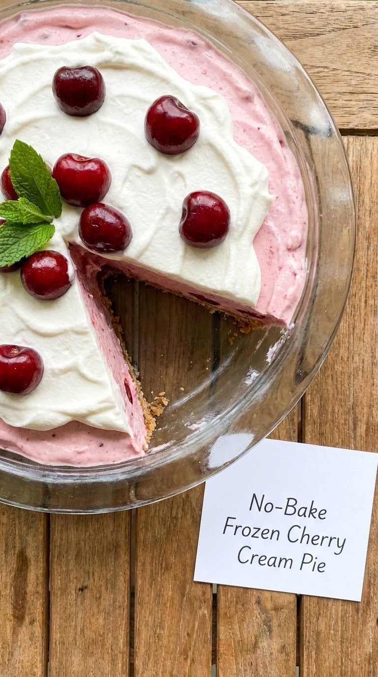 No-Bake Frozen Cherry Cream Pie