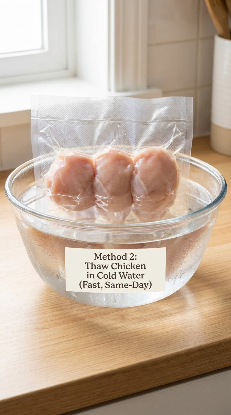 Method 2: Thaw Chicken in Cold Water (Fast, Same-Day)