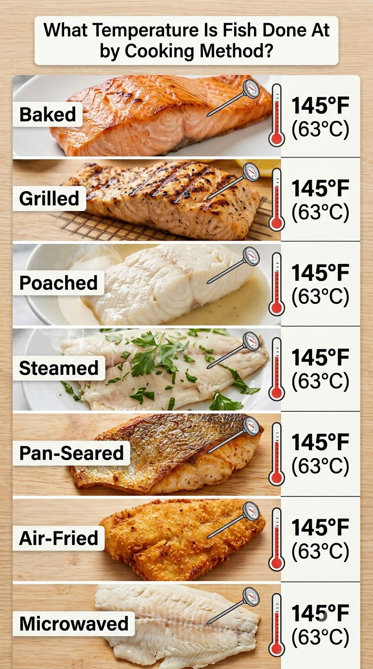 What Temperature Is Fish Done At by Cooking Method?